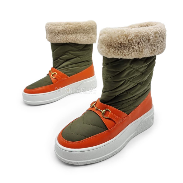 Женские зимние сапожки Gucci Snow Chunky Khaki/Orange