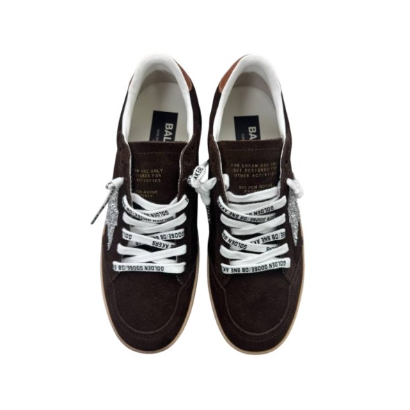 Женские кеды Golden Goose Ball Star Brown Suede with Silver Glitter Star